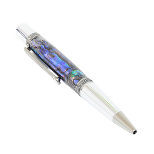Custom Handmade Abalone Shell Pen – Black Titanium and Chrome Prince Ballpoint pen