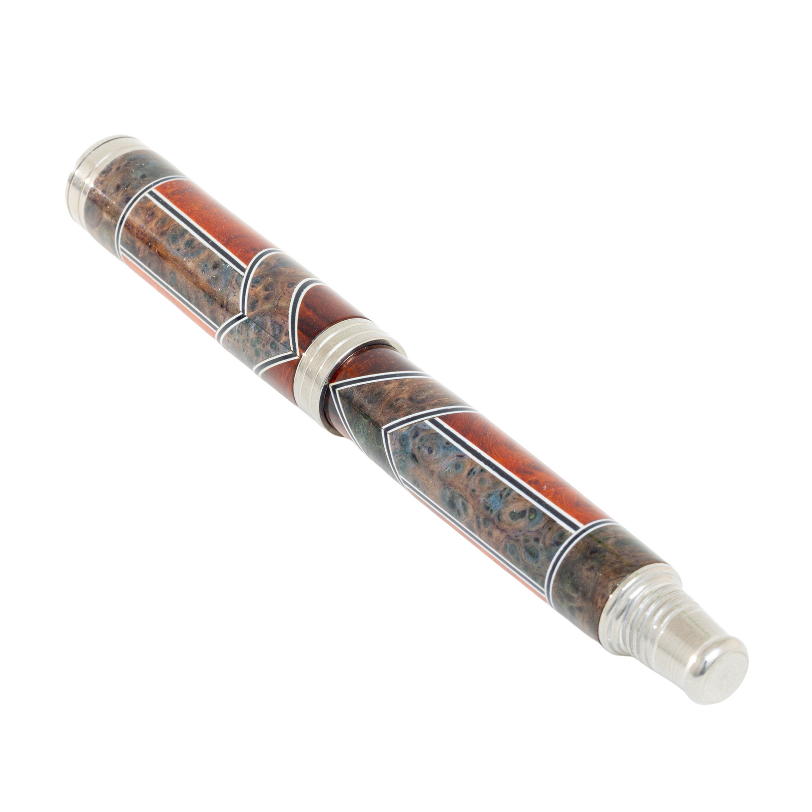 Custom Segmented Amboyna Burl Pen – Desire Stainless Steel Rollerball