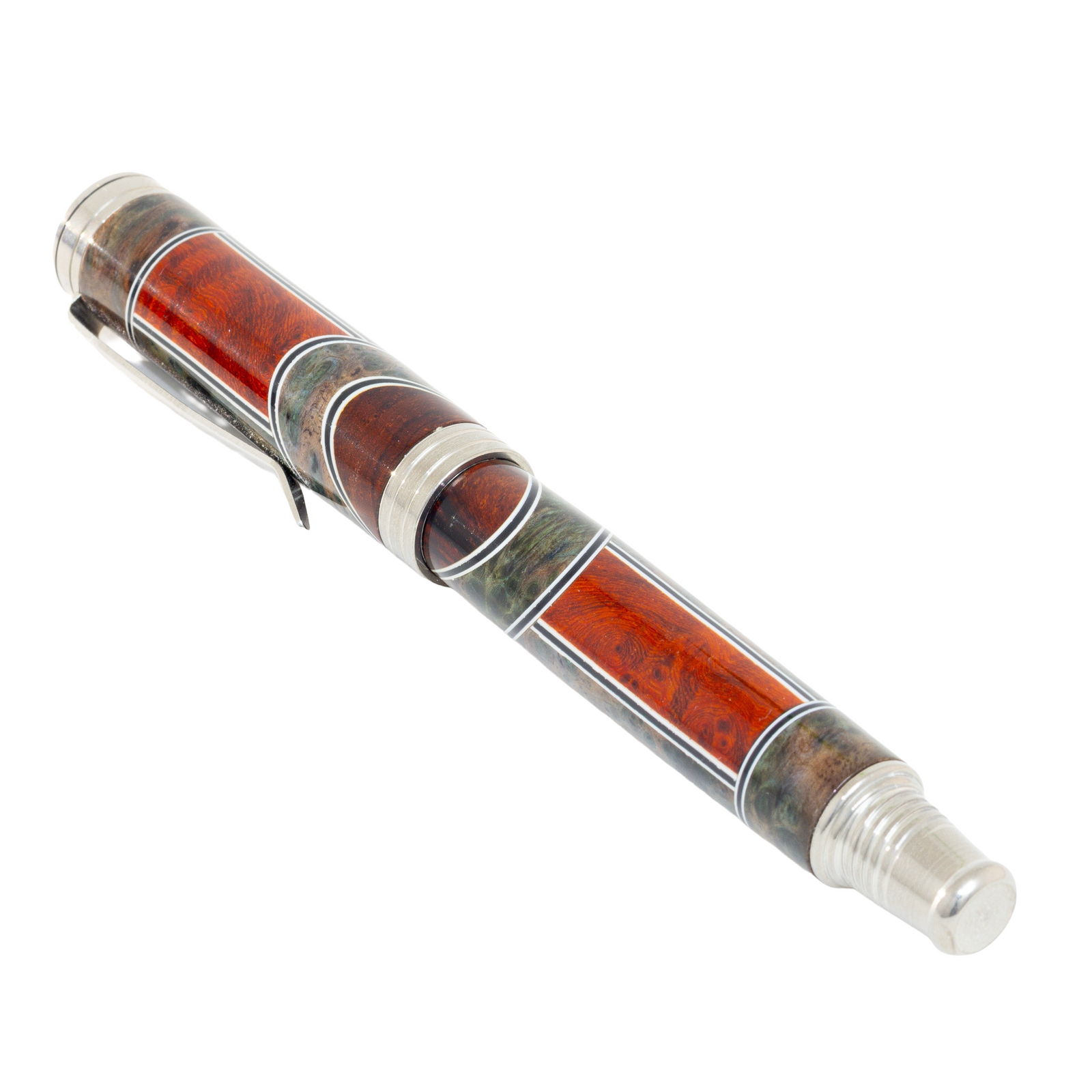 Custom Segmented Amboyna Burl Pen – Desire Stainless Steel Rollerball