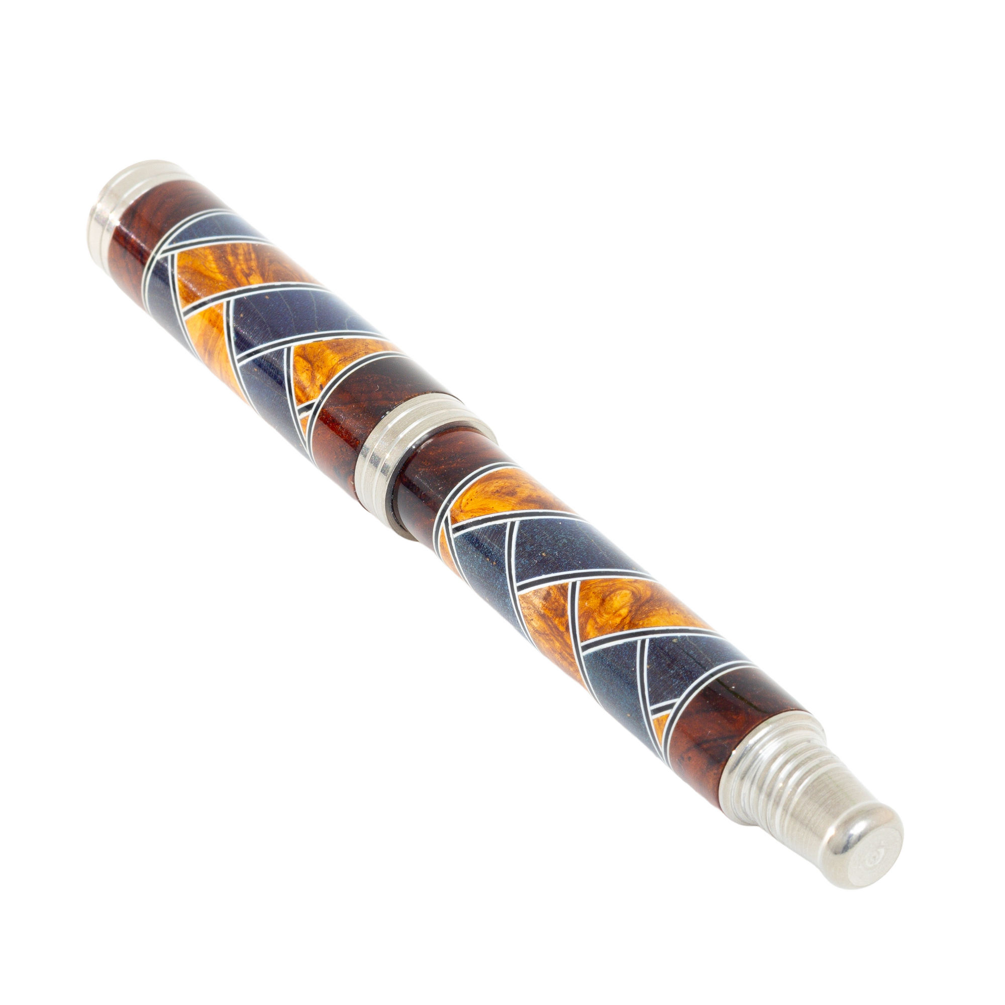 Custom Segmented Honduran Rosewood Burl & Ebony Pen – Desire Stainless Steel Rollerball
