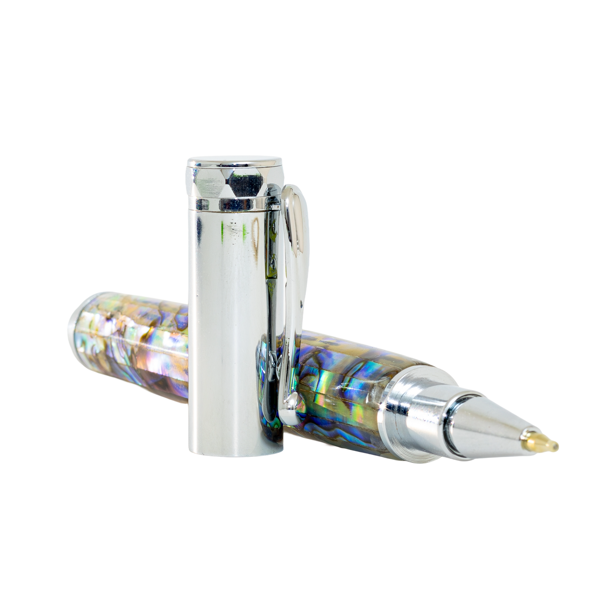 Custom Handmade White Paua Abalone Shell Pen – Zeus Chrome Magnetic Cap Rollerball