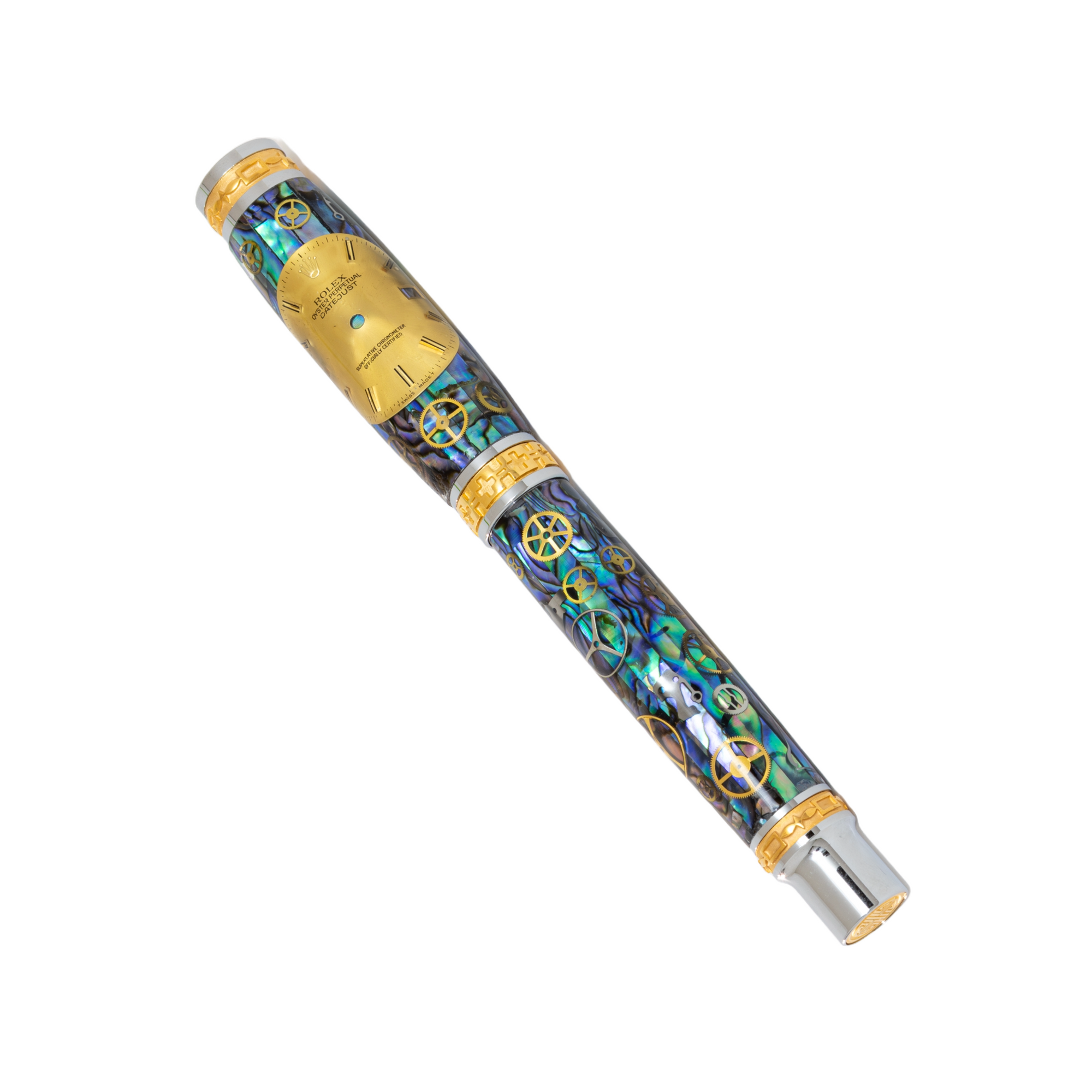 Rolex Watch Parts Pen on Natural Paua Abalone on our Presidential Rollerball Pen