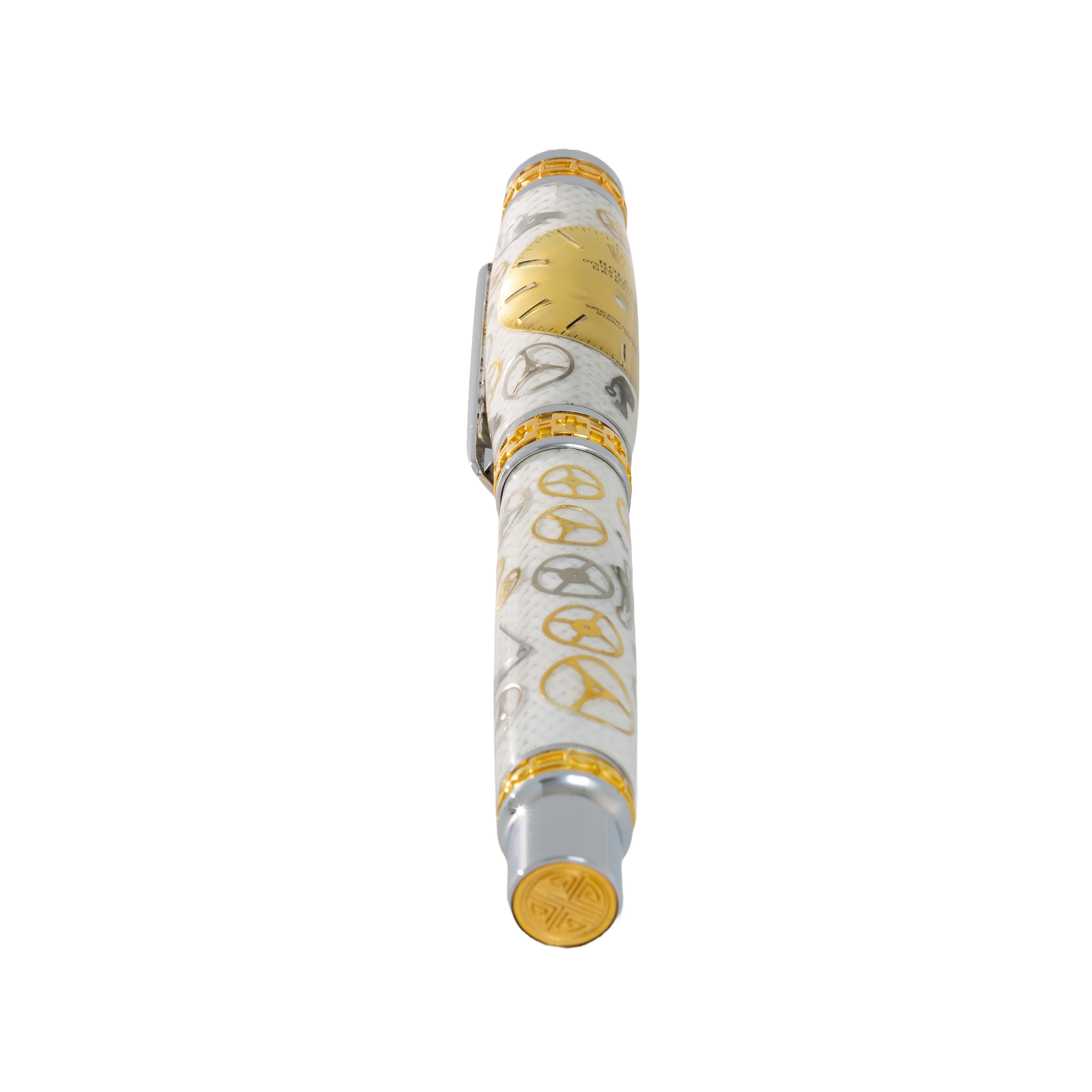 Rolex Watch Parts Pen on White Carbon Fiber on our Presidential Rollerball Pen
