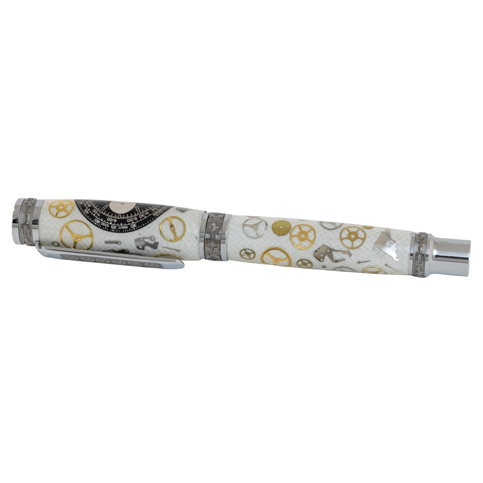 Black Breitling Navitimer Dial Watch Parts Pen on White Carbon Fiber on our Presidential Rollerball Pen