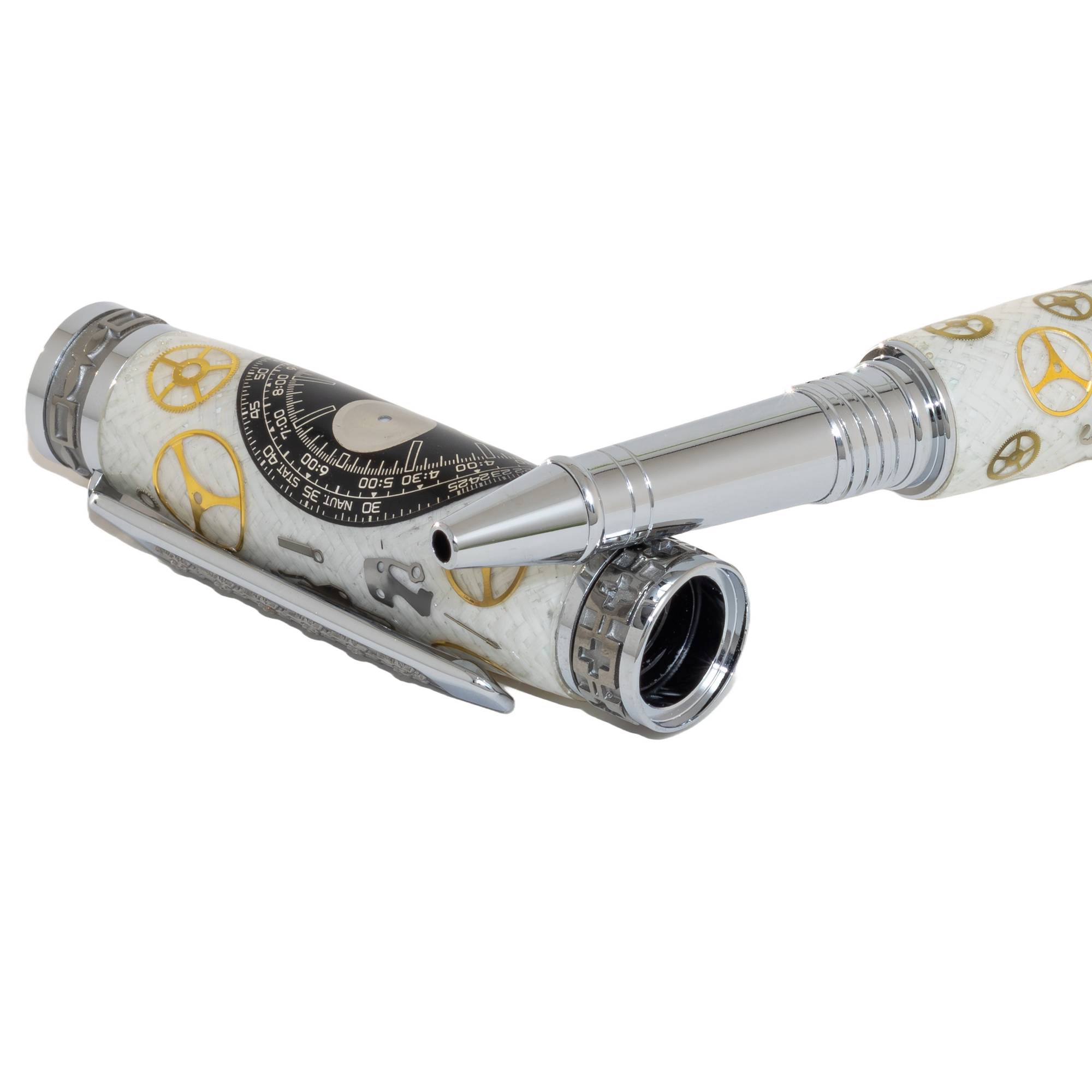 Black Breitling Navitimer Dial Watch Parts Pen on White Carbon Fiber on our Presidential Rollerball Pen
