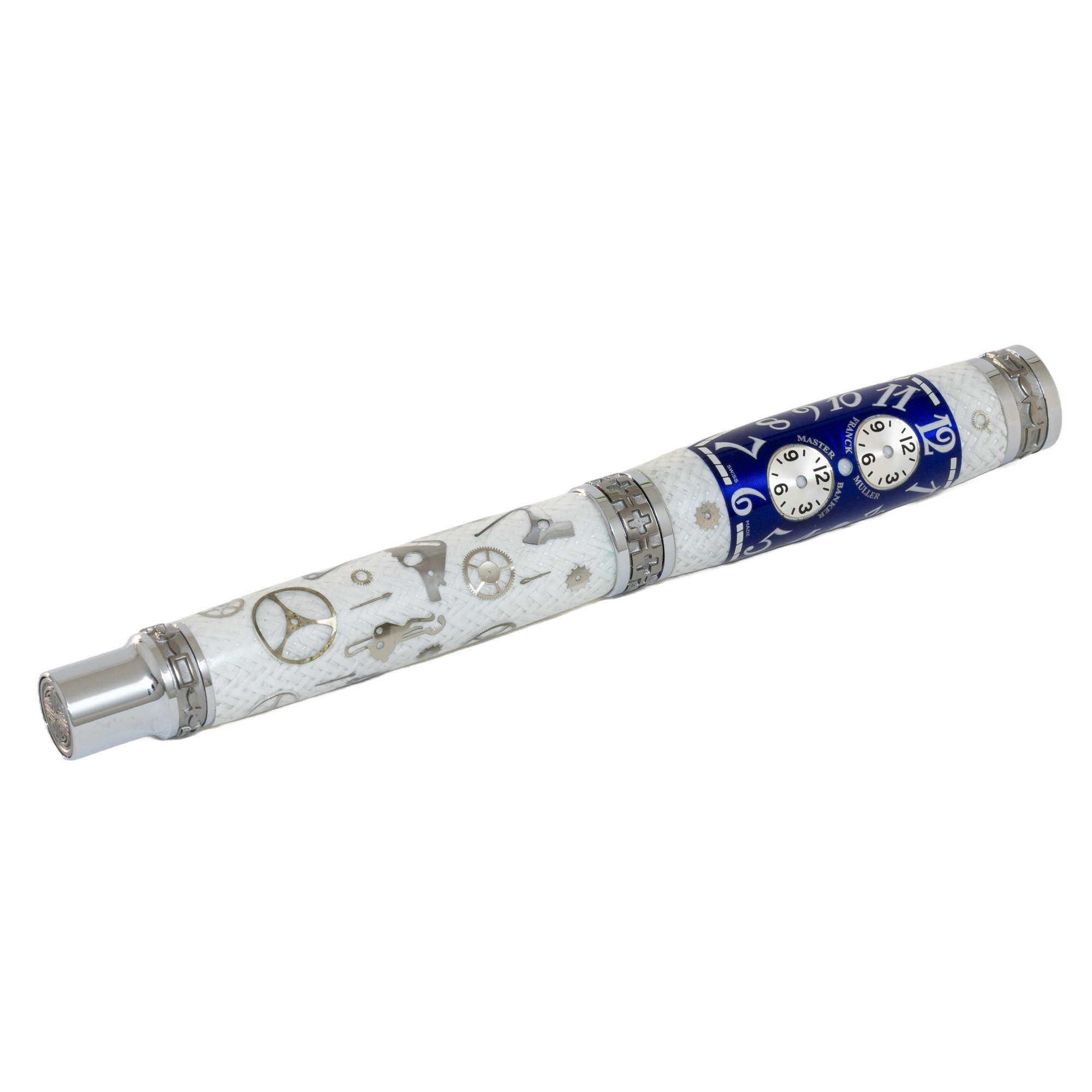 Blue Franck Muller Master Banker Dial Watch Parts Pen on White Carbon Fiber on our Presidential Rollerball Pen (Copy)