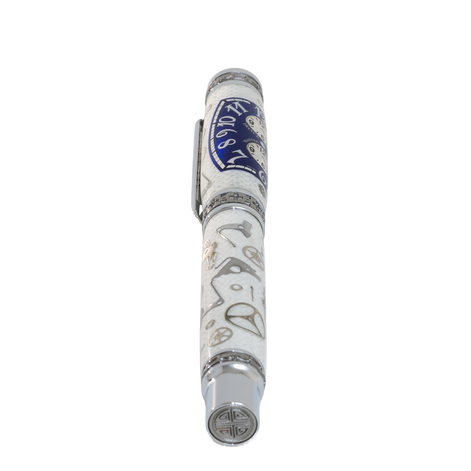 Blue Franck Muller Master Banker Dial Watch Parts Pen on White Carbon Fiber on our Presidential Rollerball Pen (Copy)
