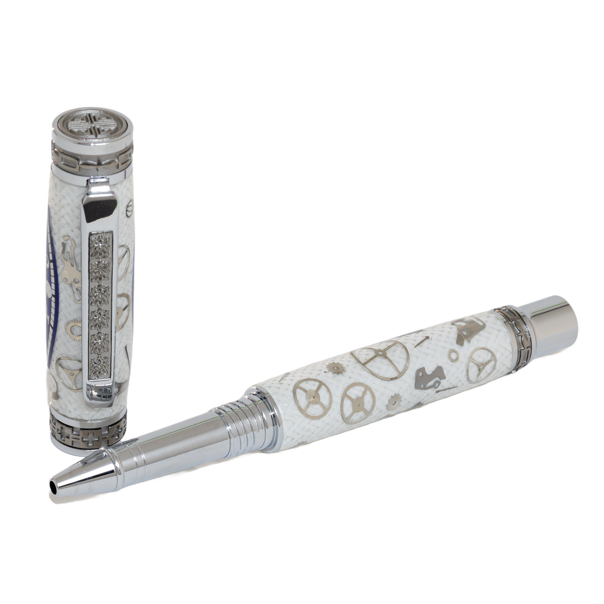 Blue Franck Muller Master Banker Dial Watch Parts Pen on White Carbon Fiber on our Presidential Rollerball Pen (Copy)