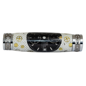 Black Omega Dial Watch Parts Pen on White Carbon Fiber on our Presidential Rollerball Pen