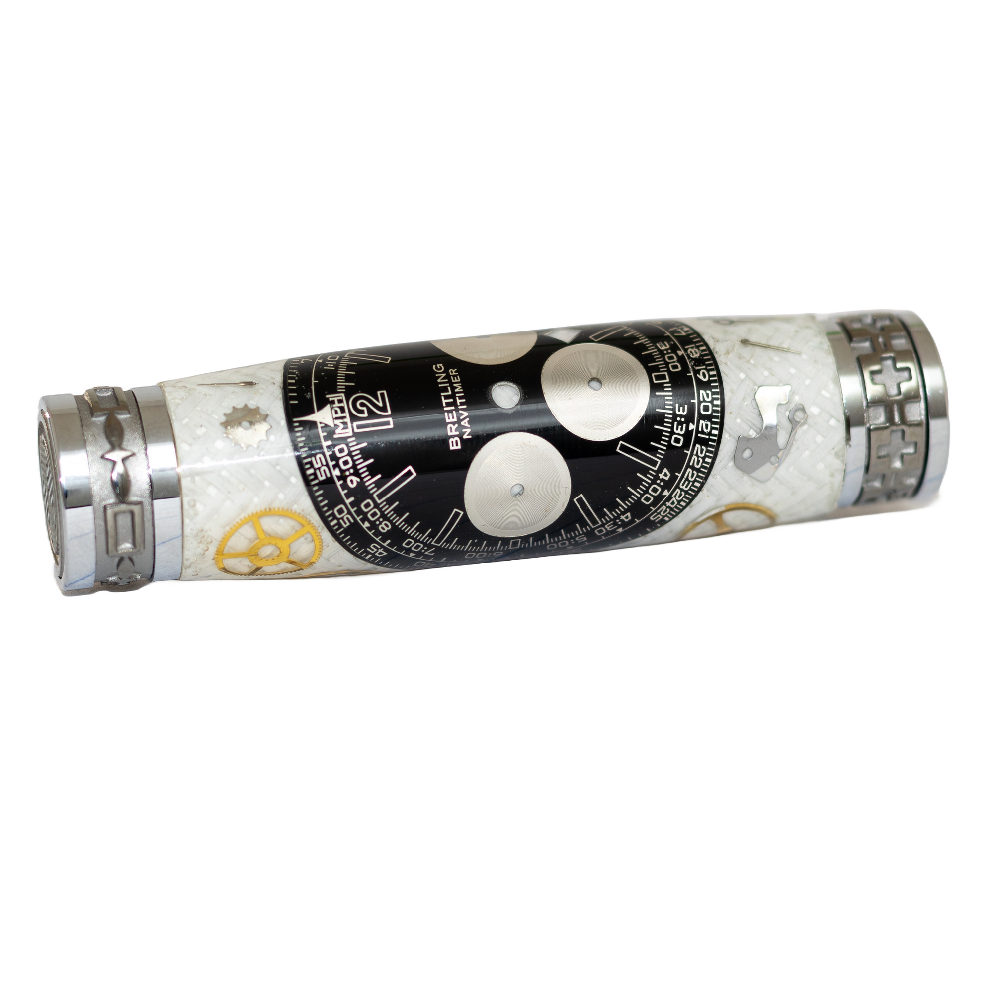 Black Breitling Navitimer Dial Watch Parts Pen on White Carbon Fiber on our Presidential Rollerball Pen