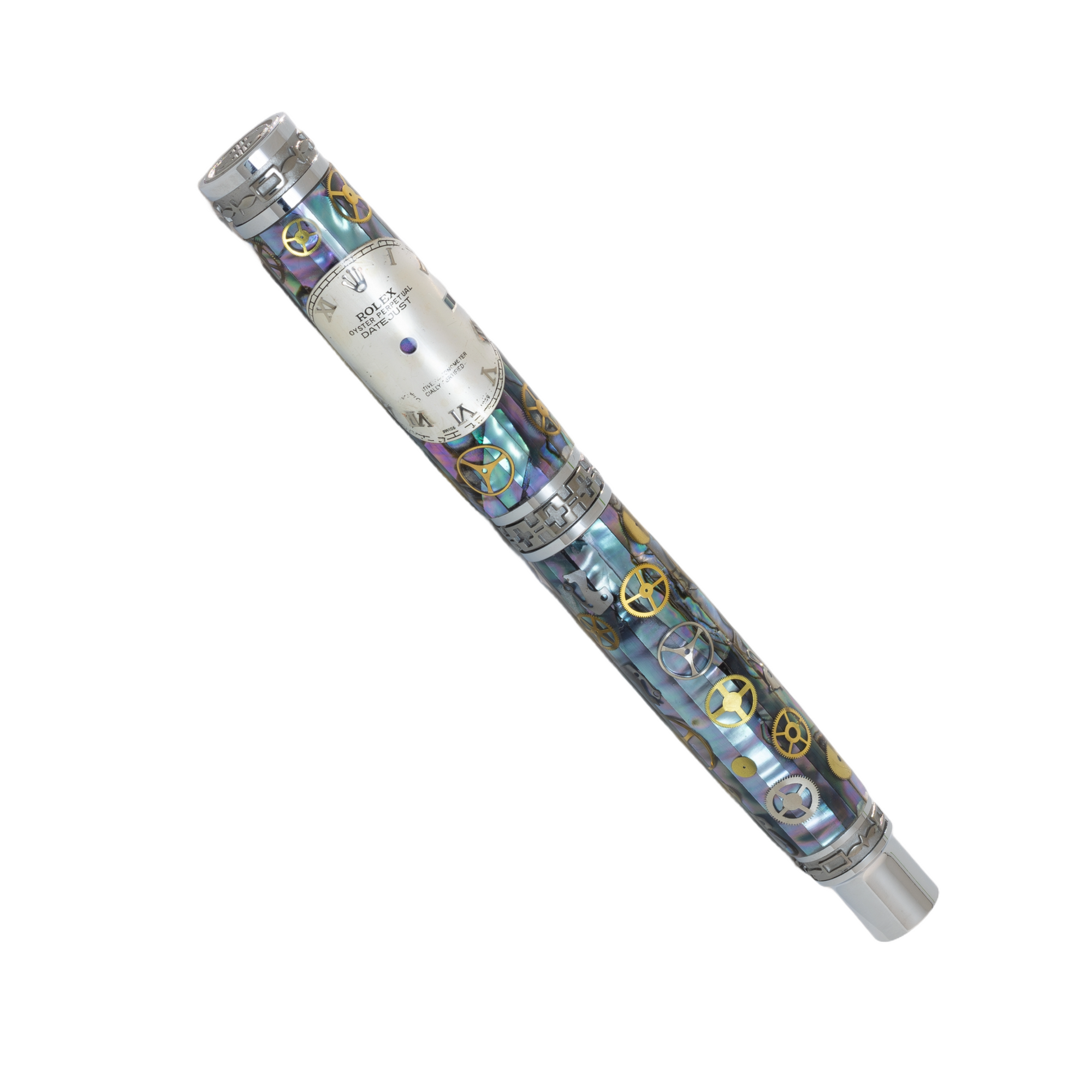 Rolex Watch Parts Pen on Natural Paua Abalone on our Presidential Rollerball Pen