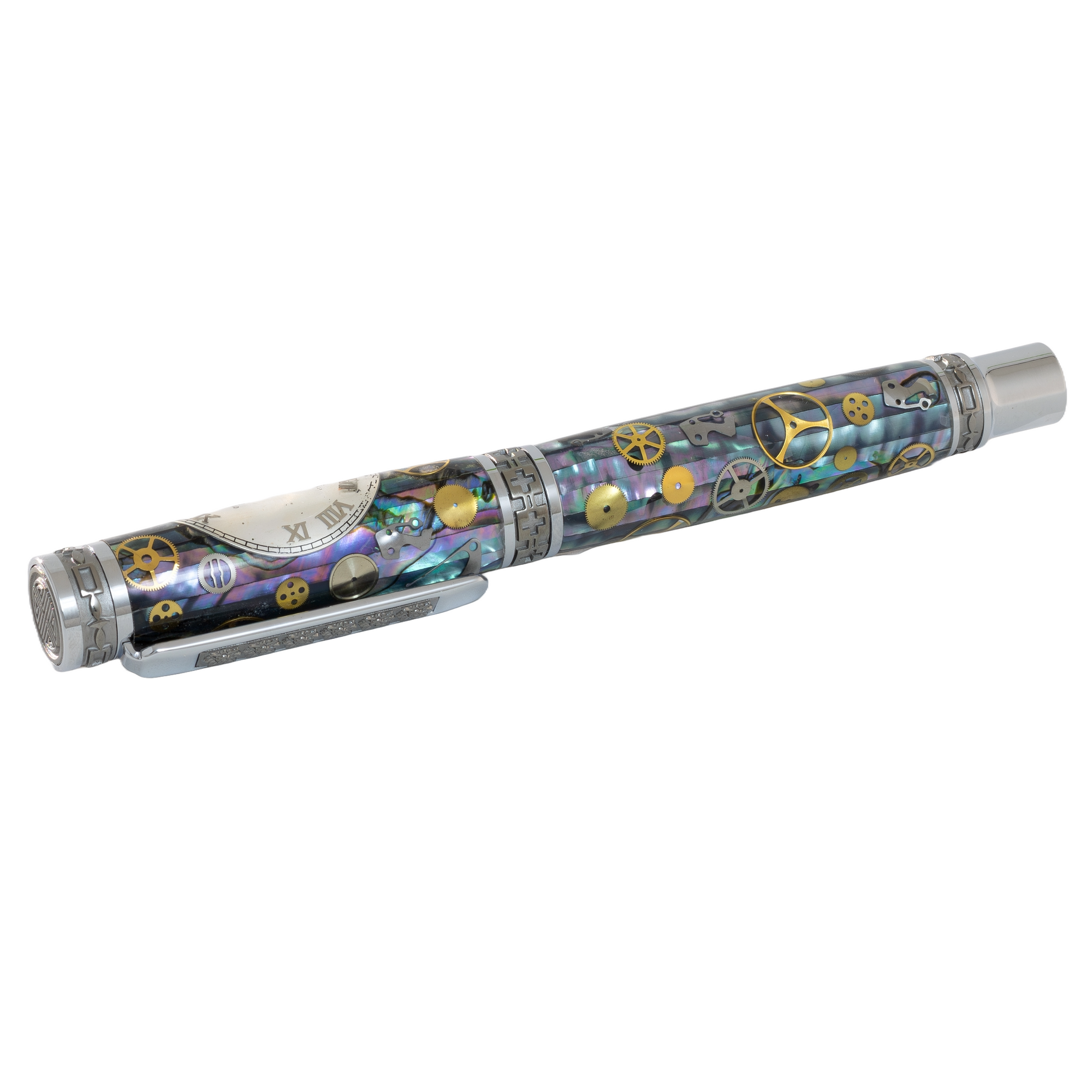 Rolex Watch Parts Pen on Natural Paua Abalone on our Presidential Rollerball Pen