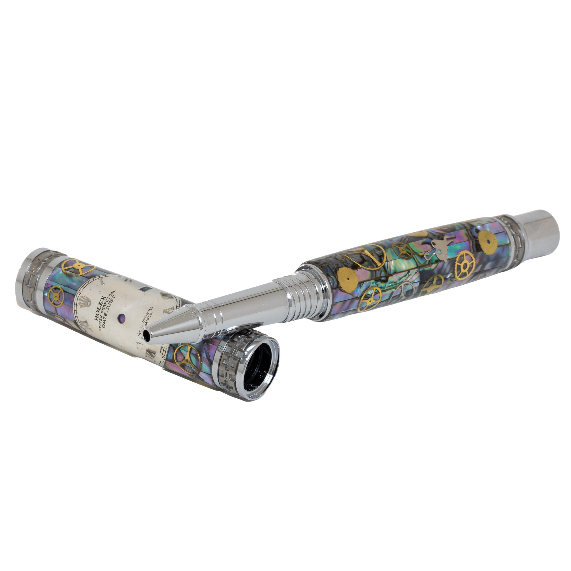 Rolex Watch Parts Pen on Natural Paua Abalone on our Presidential Rollerball Pen