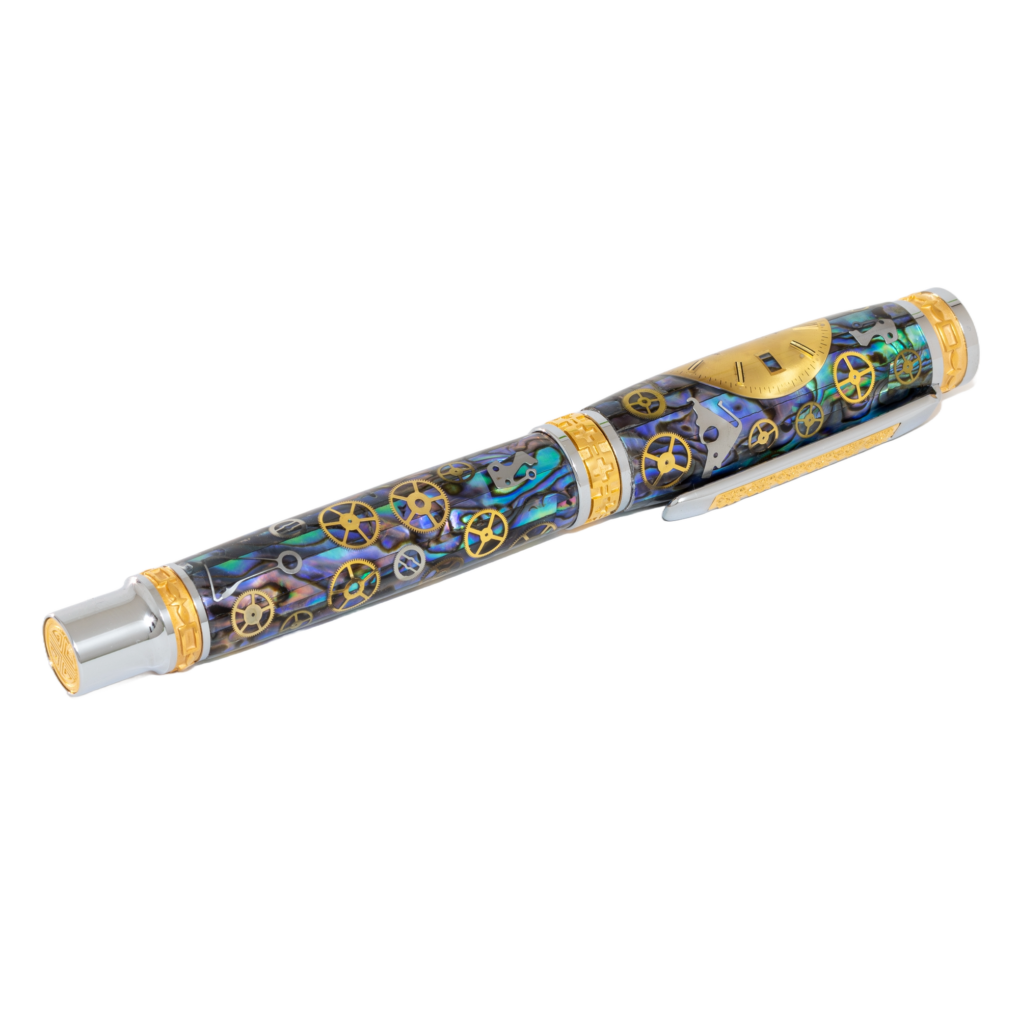 Rolex Watch Parts Pen on Natural Paua Abalone on our Presidential Rollerball Pen