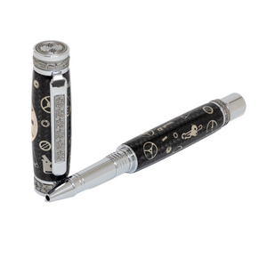 Silver Rolex Dial Watch Parts Pen on Black Carbon Fiber on our Presidential Rollerball Pen