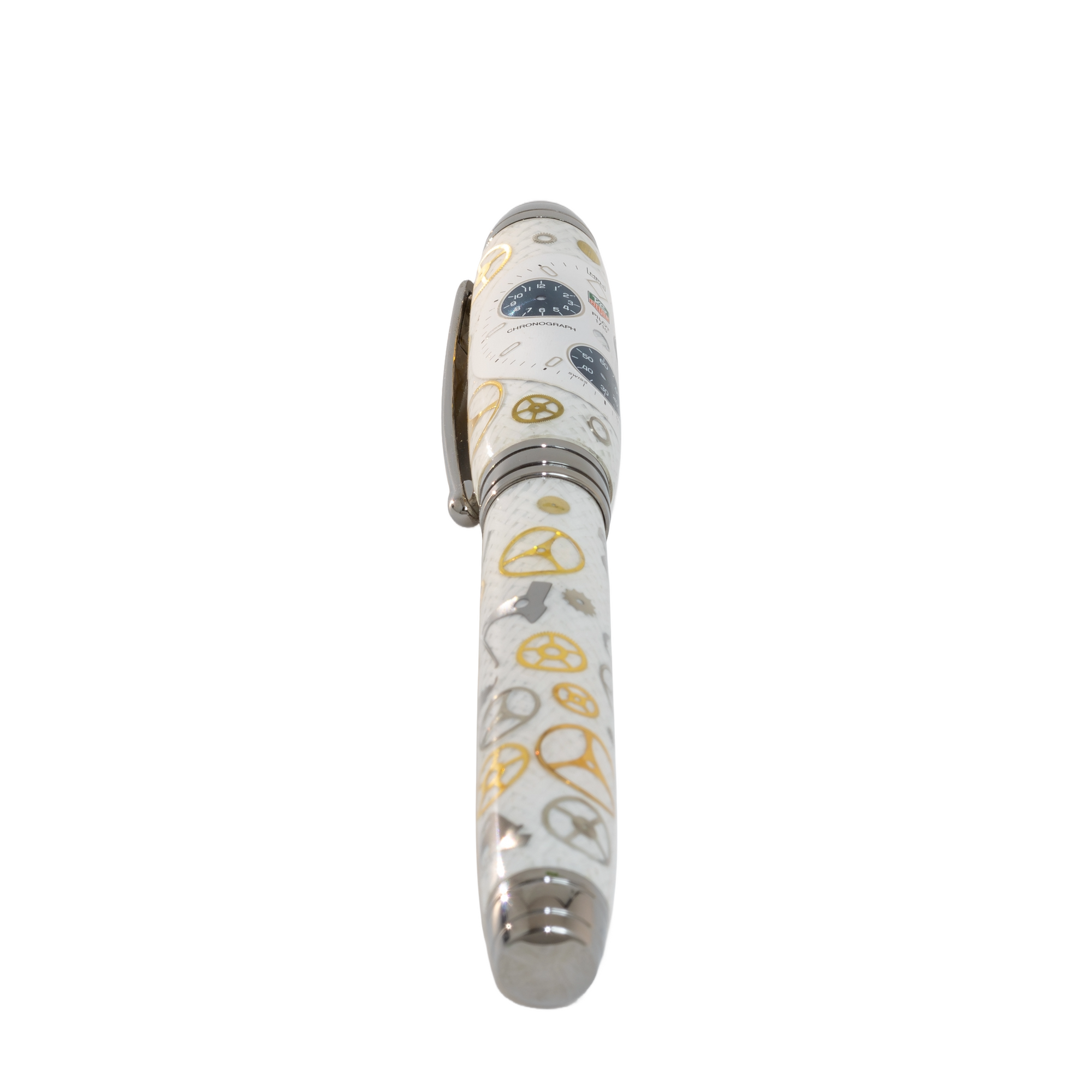 Tag Heuer Watch Parts Pen on White Carbon Fiber on our Marquis Rollerball Pen