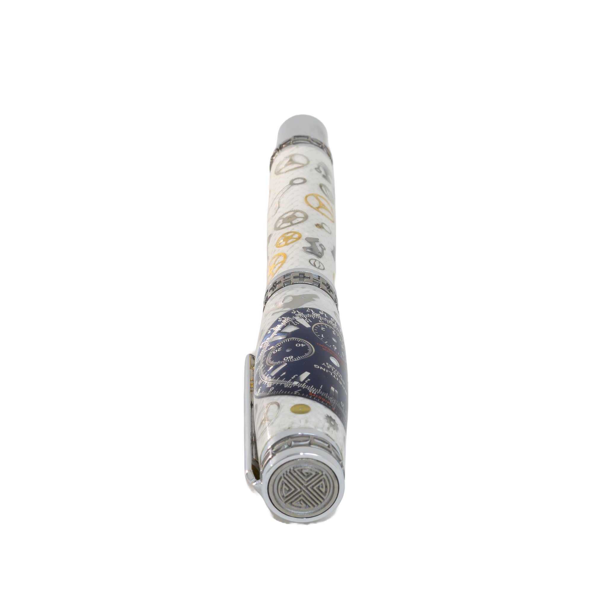 Blue Breitling Dial Watch Parts Pen on White Carbon Fiber on our Presidential Rollerball Pen