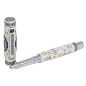 Blue Breitling Dial Watch Parts Pen on White Carbon Fiber on our Presidential Rollerball Pen