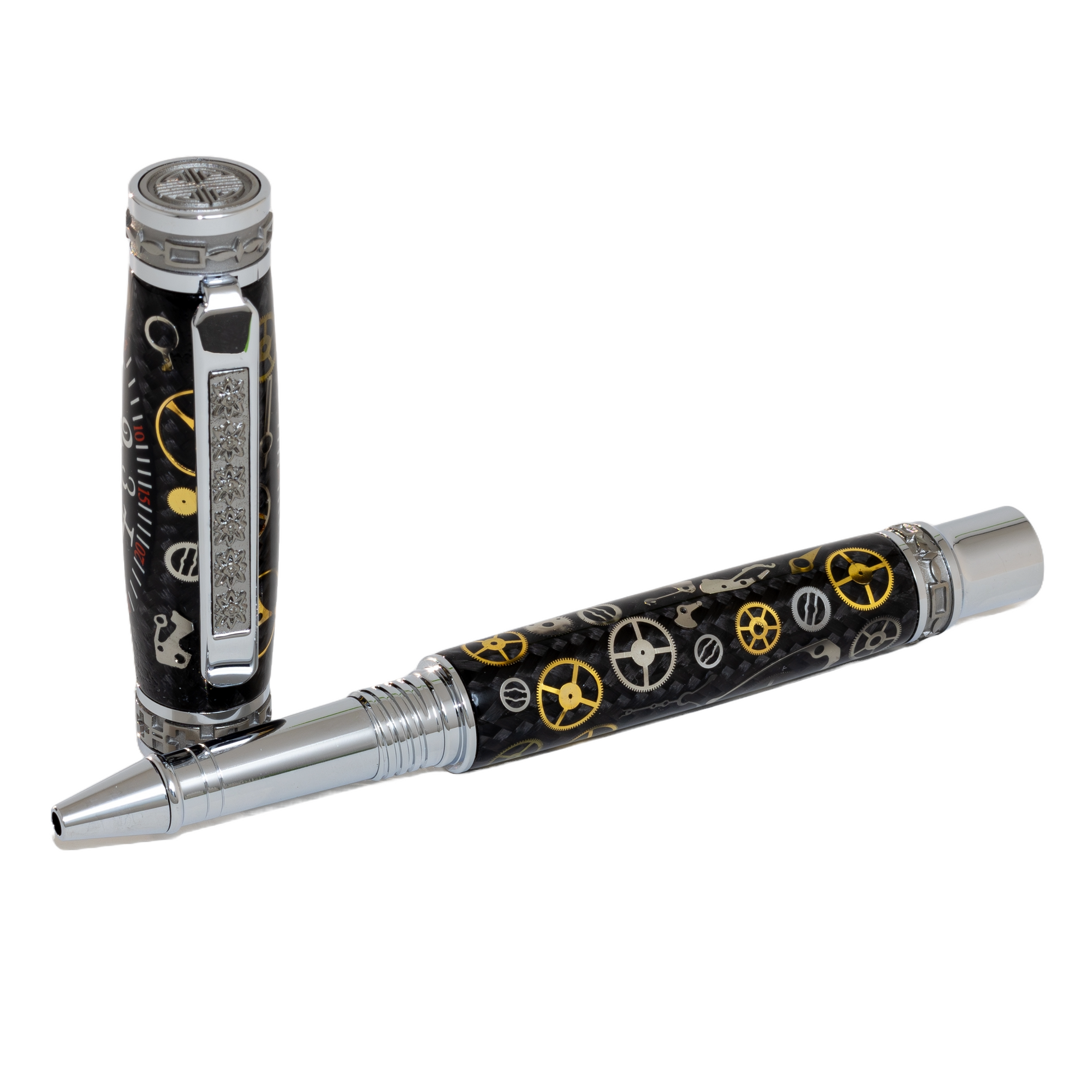 Black Franck Muller Watch Parts Pen on Black Carbon Fiber on our Presidential Rollerball Pen