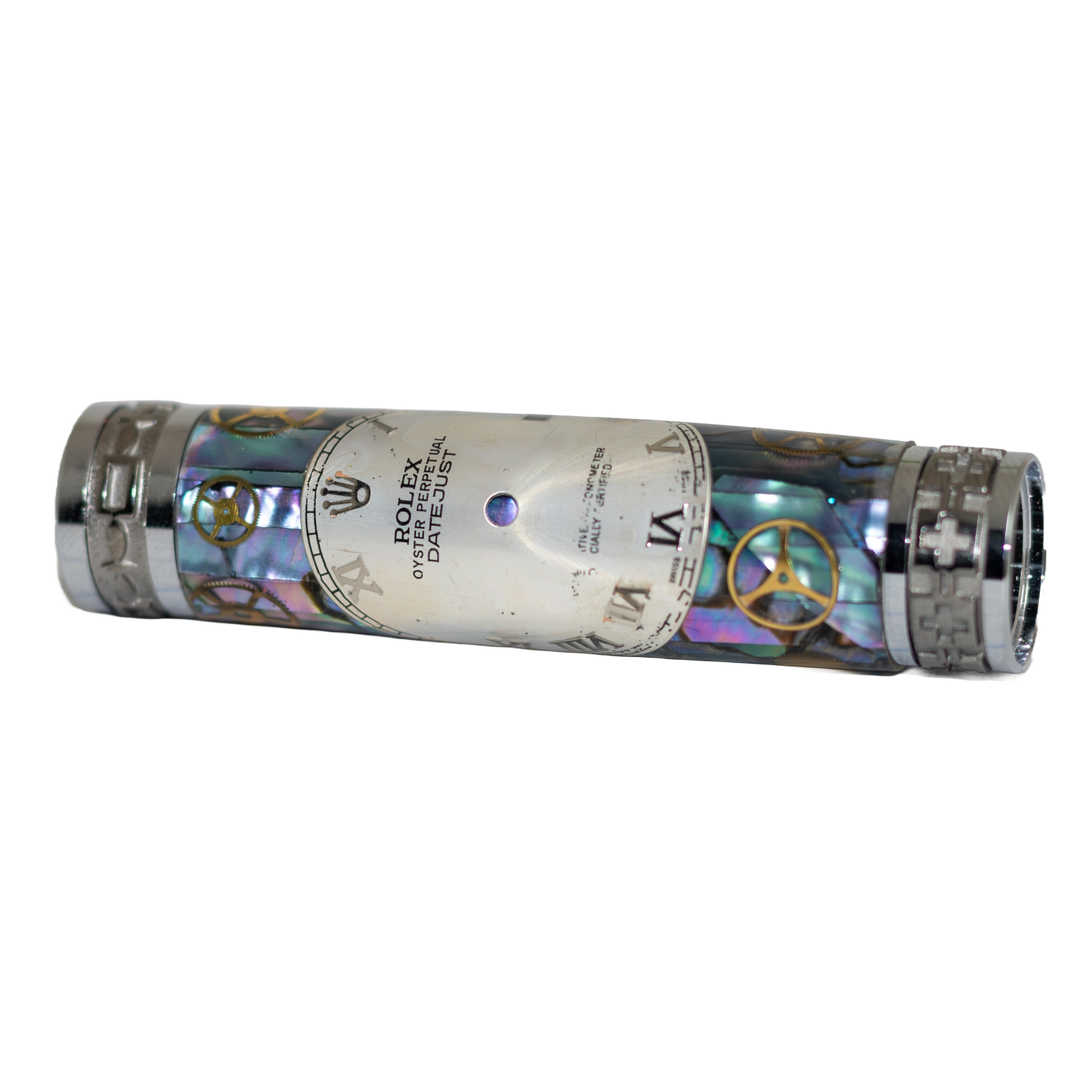Rolex Watch Parts Pen on Natural Paua Abalone on our Presidential Rollerball Pen