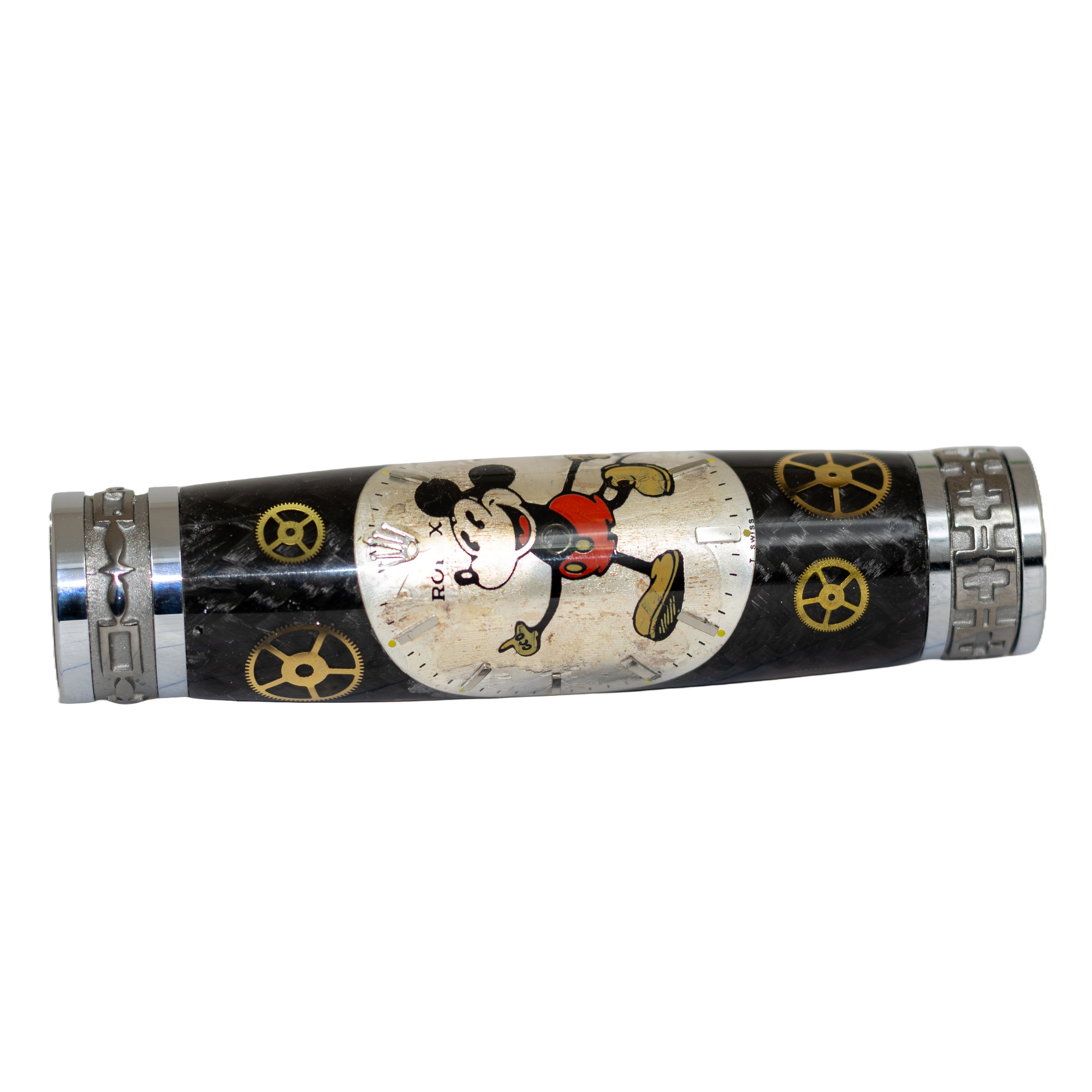 Rolex Mickey Watch Parts Pen on Black Carbon Fiber on our Presidential Rollerball Pen