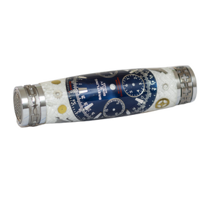 Blue Breitling Dial Watch Parts Pen on White Carbon Fiber on our Presidential Rollerball Pen