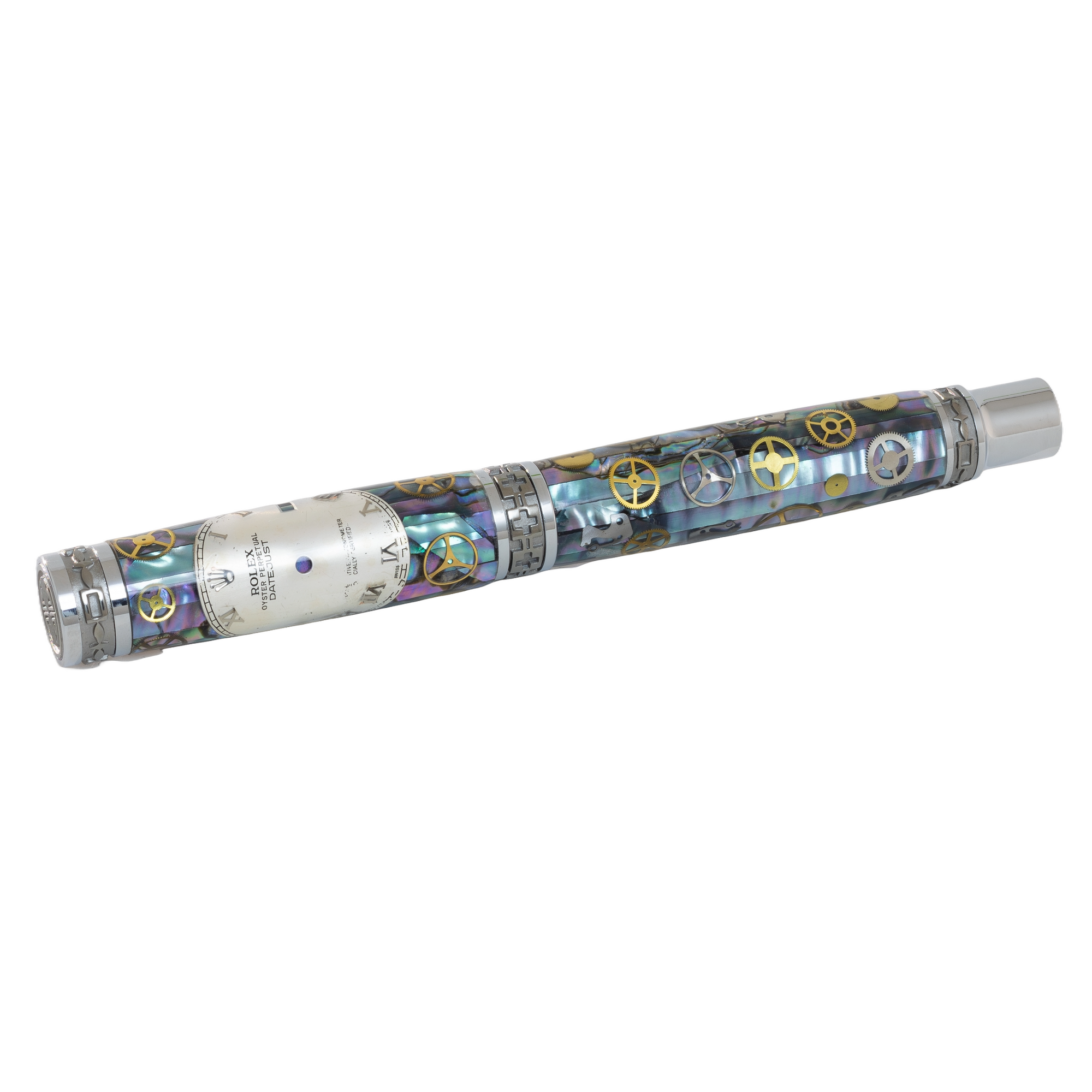 Rolex Watch Parts Pen on Natural Paua Abalone on our Presidential Rollerball Pen
